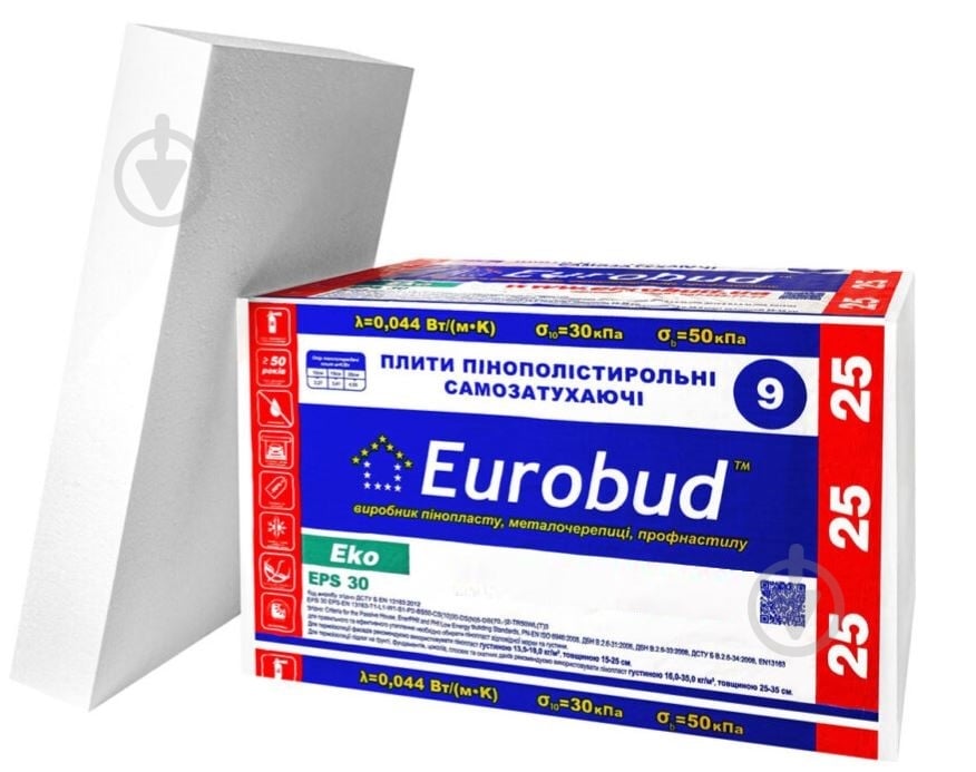 Пінопласт 25 Eurobud EPS-30 Eko 1м х 1м 30 мм - фото 1