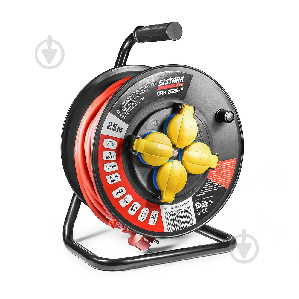 Подовжувач на котушці Stark CRR 2525-P із заземленням 4 гн. червоний 25 м - фото 1 Подовжувач на котушці Stark CRR 2525-P із заземленням 4 гн. червоний 25 м - фото 1