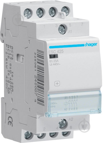 Контактор Hager 4н.о. 25А 230В АС 2м ESC425 - фото 1 Контактор Hager 4н.о. 25А 230В АС 2м ESC425 - фото 1