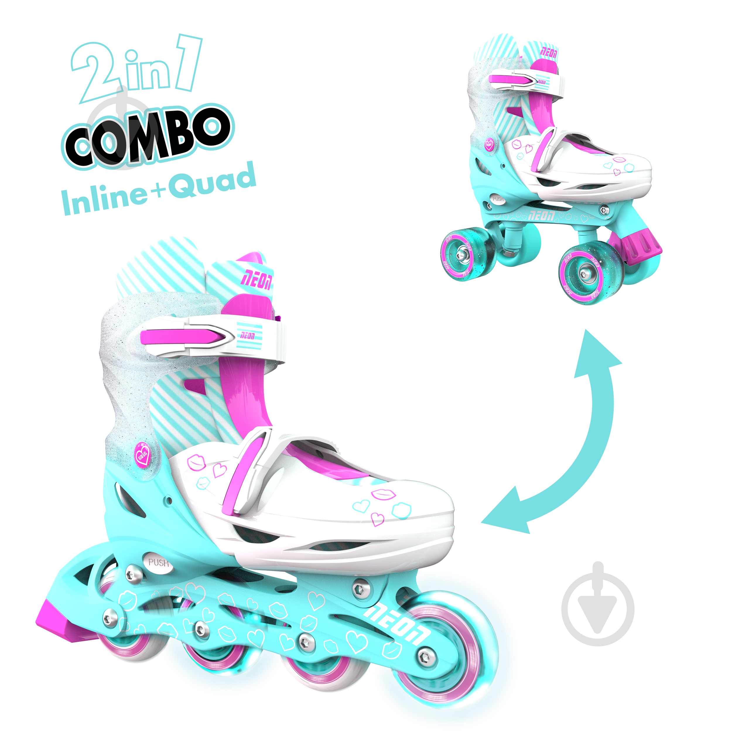ᐉ Роликові ковзани Neon Combo Skates NT09T4 р. 30-33 бірюзовий
