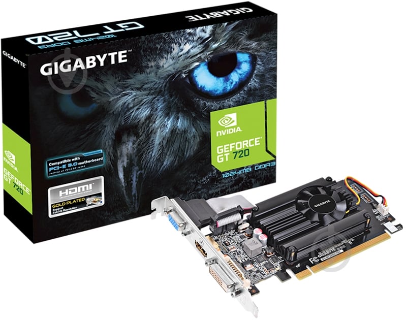 Видеокарта Gigabyte GeForce GT 720 1GB GDDR3 64bit (GV-N720D3-1GL) - фото 1 Видеокарта Gigabyte GeForce GT 720 1GB GDDR3 64bit (GV-N720D3-1GL) - фото 1