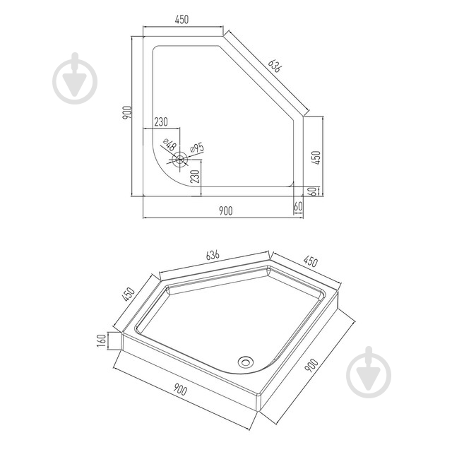 Поддон акриловый VOLLE Nemo 90х90х16 см - фото 2