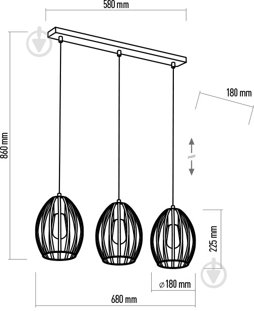 Подвес TK Lighting Liza 3PL 3x60 Вт E27 черный - фото 3