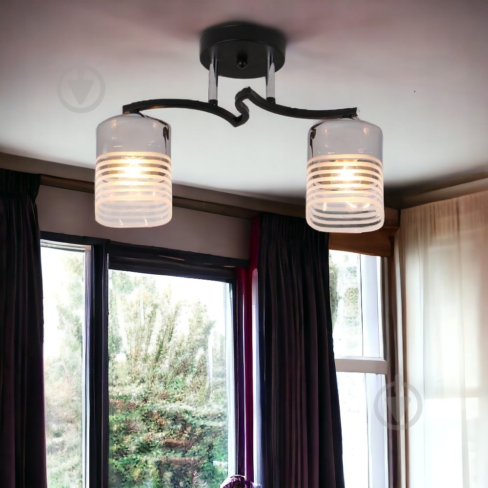 Люстра стельова WunderLicht Hamm 2x60 Вт E27 чорний KK9072-42 - фото 3