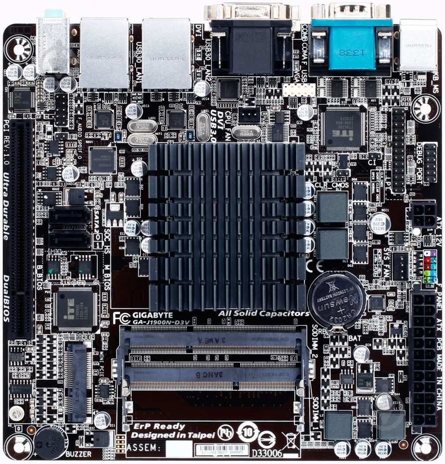 Материнская плата Gigabyte GA-J1900N-D3V (Integrated CPU, SoC, mini ITX) - фото 1