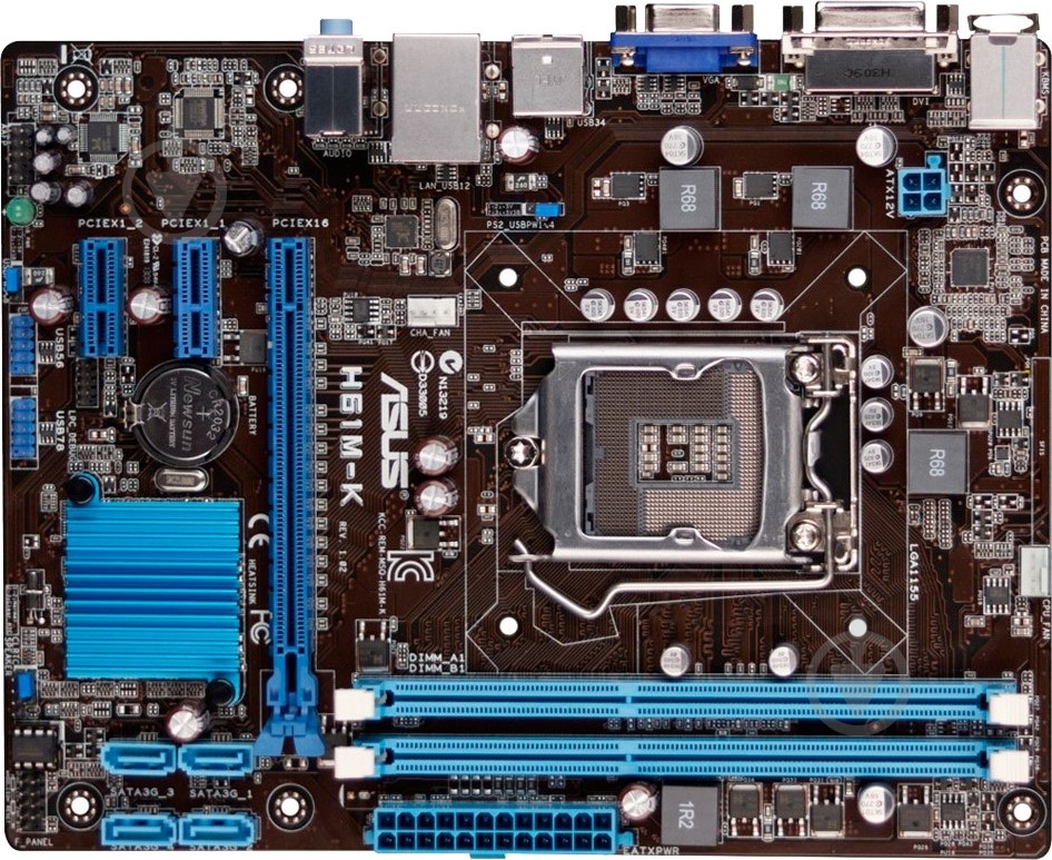 Материнская плата Asus H61M-K (Socket 1155, Intel H61, mirco ATX) - фото 1