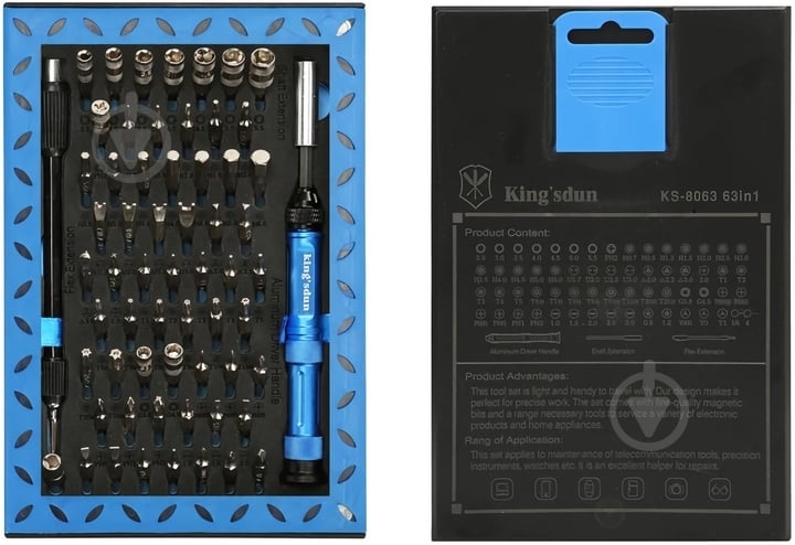 Викрутка зі змінними насадками King`sdun 63 в 1 Blue KS-8063 - фото 3
