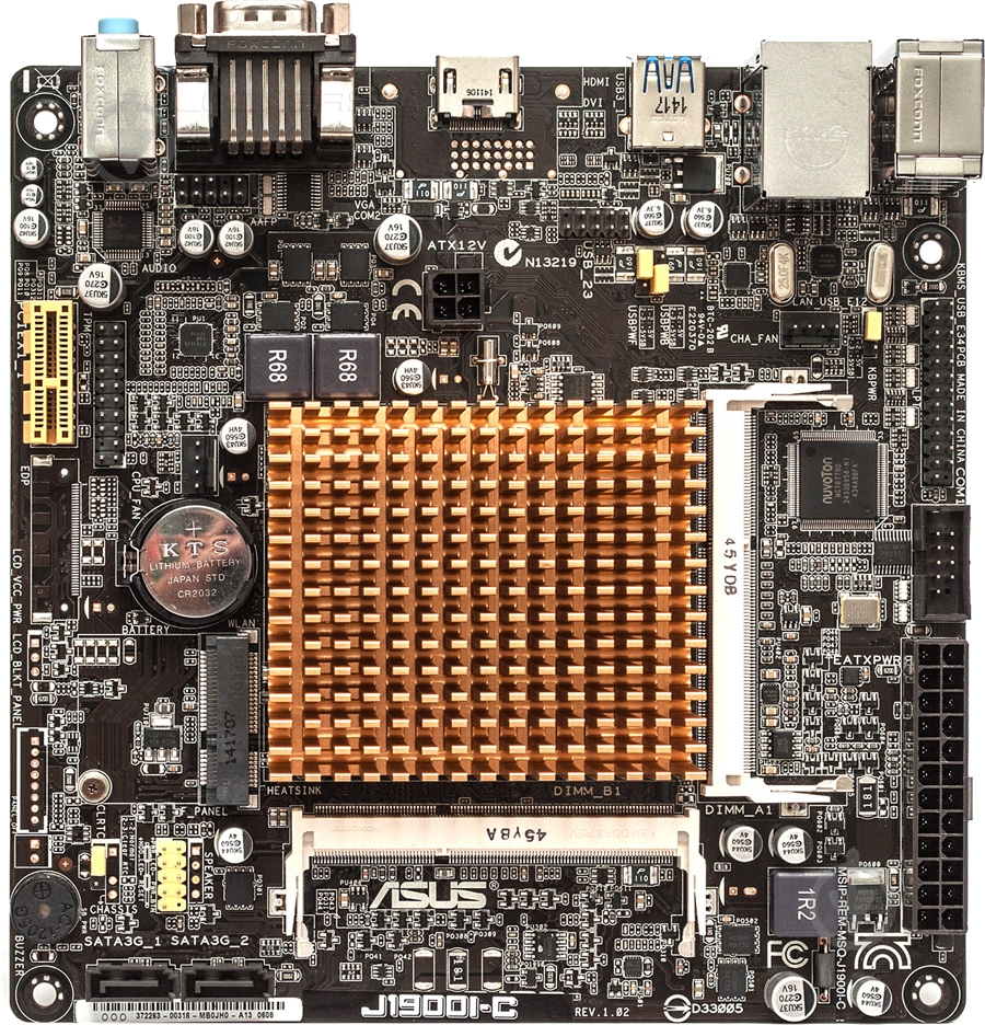Материнская плата Asus J1900I-C (Integrated CPU, SoC, mini ITX) - фото 1 Материнская плата Asus J1900I-C (Integrated CPU, SoC, mini ITX) - фото 1