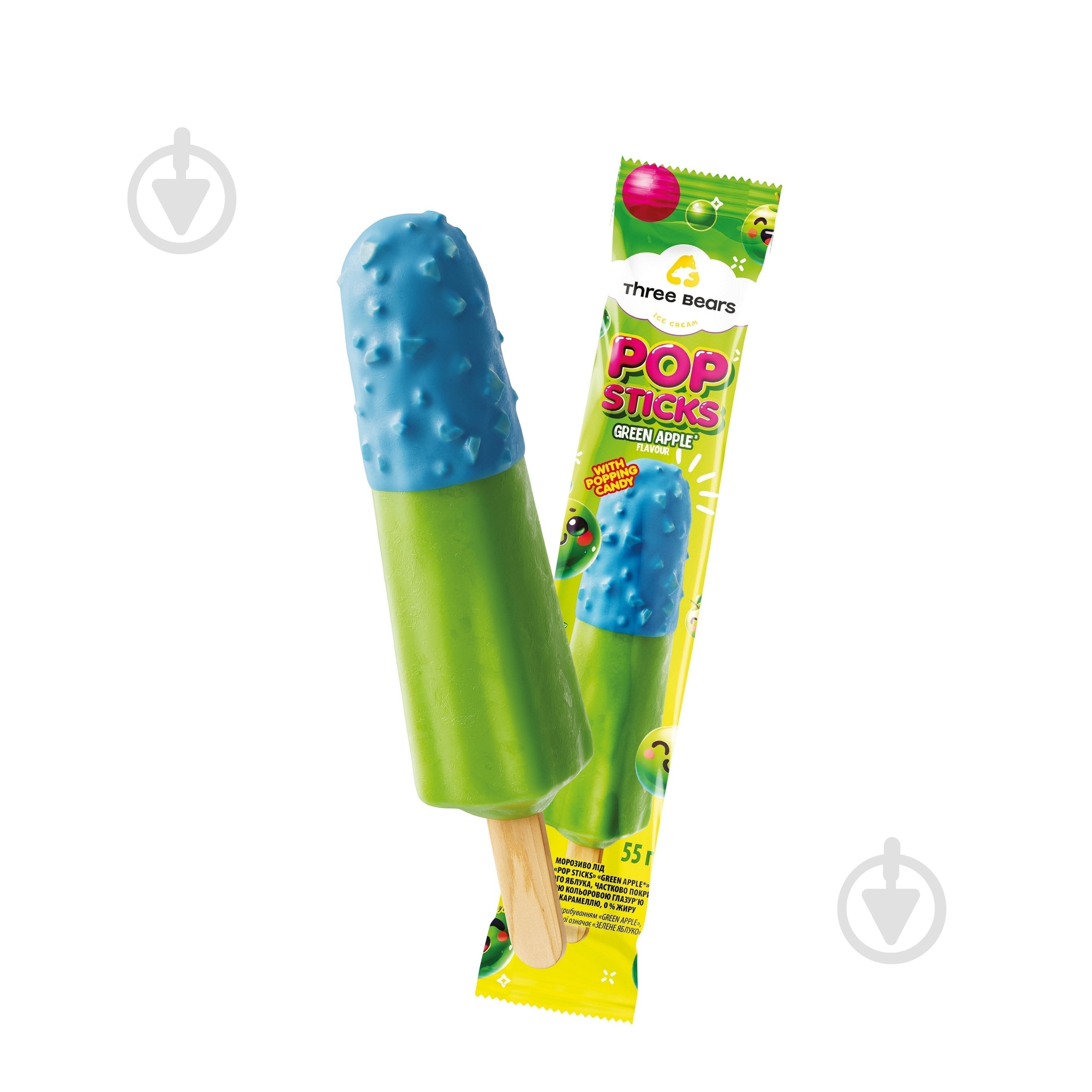 Мороженое Три Ведмеді Pop sticks Green apple 55 г - фото 1