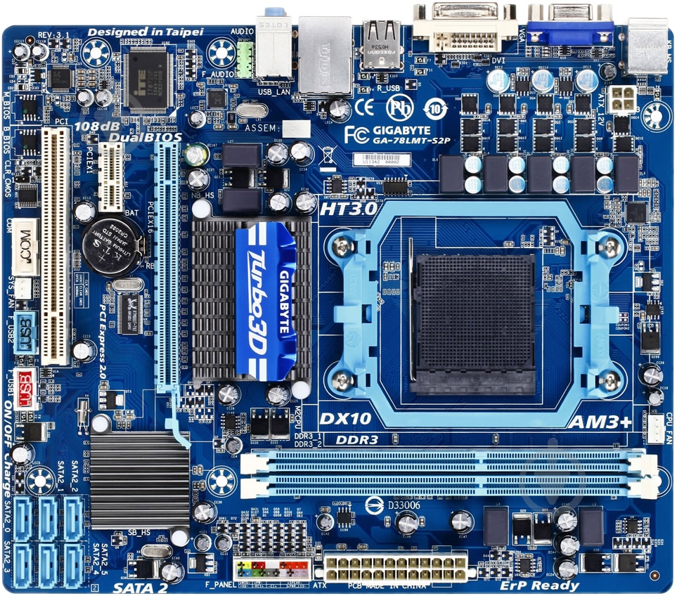 Материнская плата Gigabyte GA-78LMT-S2P (Socket AM3+, AMD 760G, mirco ATX) - фото 1