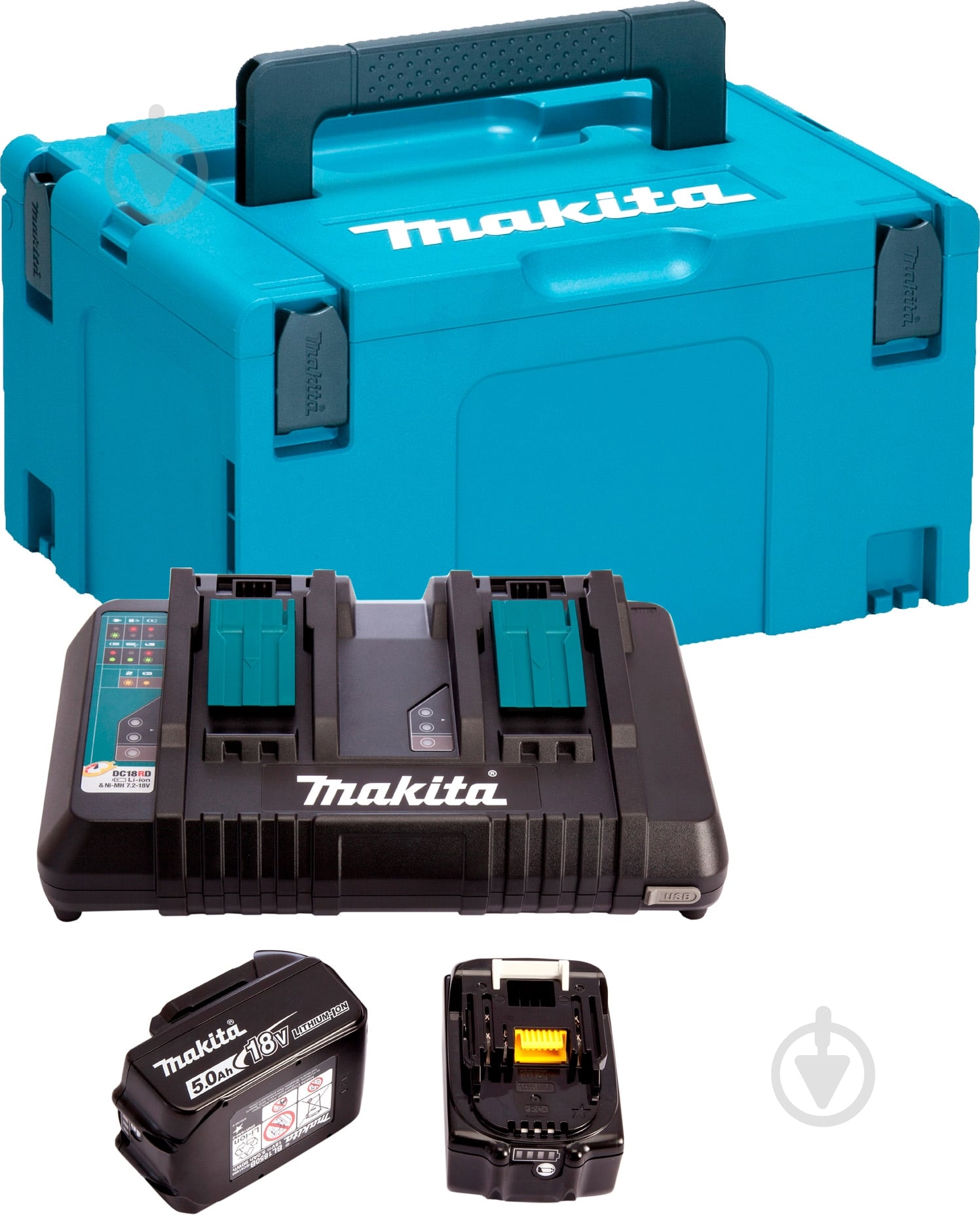 Набор зарядных устройств + аккумулятор Makita LXT (BL1850Bx2, DC18RD, Makpac3) 197629-2 - фото 1
