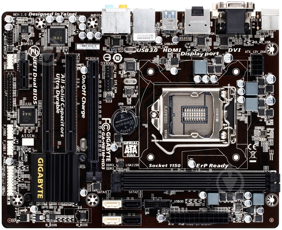 Материнська плата Gigabyte GA-H81M-HD3 (Socket 1150, Intel H81, mirco ATX) - фото 1