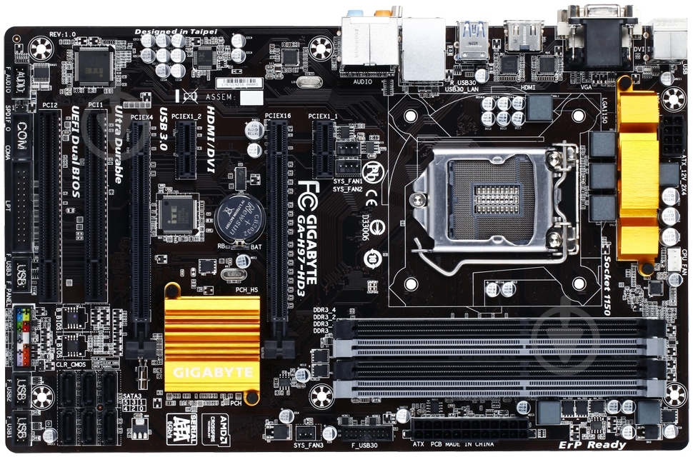 Материнська плата Gigabyte GA-H97-HD3 (Socket 1150, Intel H97, ATX) - фото 1 Материнська плата Gigabyte GA-H97-HD3 (Socket 1150, Intel H97, ATX) - фото 1