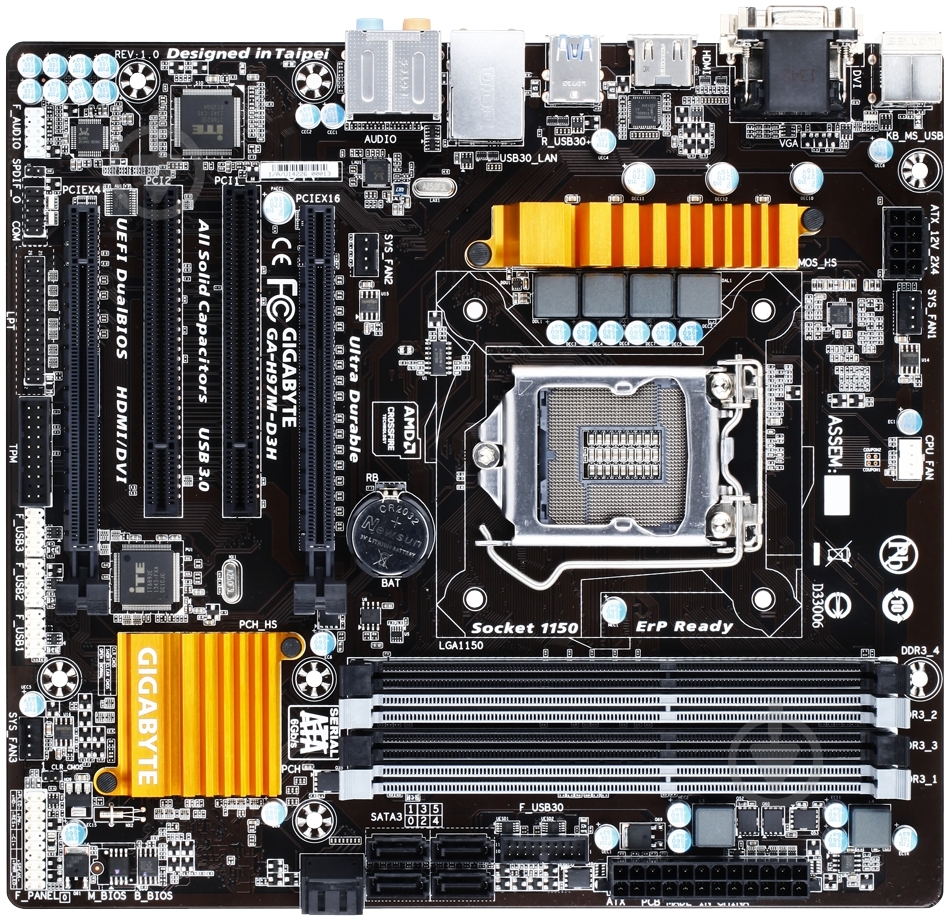 Материнська плата Gigabyte GA-H97M-D3H (Socket 1150, Intel H97, mirco ATX) - фото 1