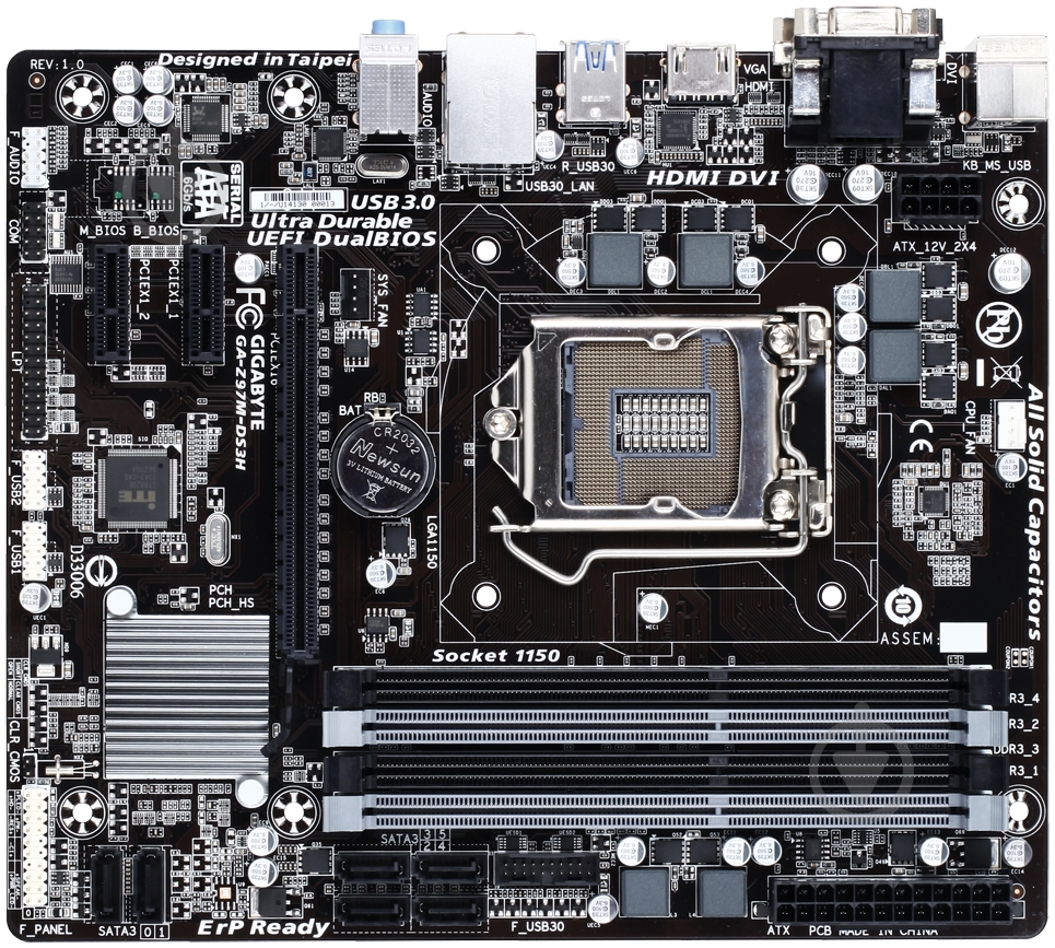 Материнская плата Gigabyte GA-Z97M-DS3H (Socket 1150, Intel Z97, mirco ATX) - фото 1