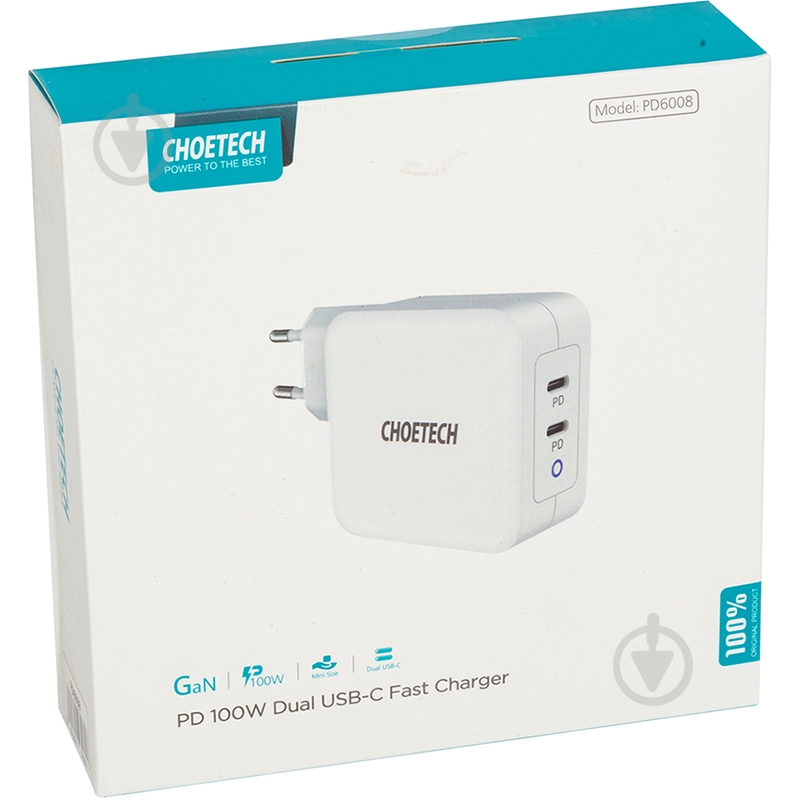Зарядное устройство Choetech GaN 2xUSB Type-C 100W, PD - фото 6 Зарядное устройство Choetech GaN 2xUSB Type-C 100W, PD - фото 6