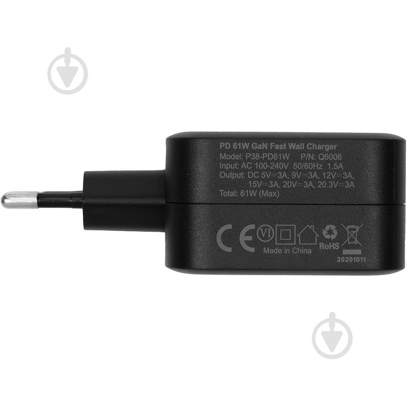 Зарядное устройство Choetech GaN USB Type-C + Type-C кабель, 61W, PD - фото 4 Зарядное устройство Choetech GaN USB Type-C + Type-C кабель, 61W, PD - фото 4