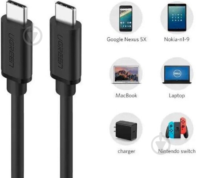 Кабель UGREEN US286 Type-C toType-C 3A 1,5 м чорний (976968) - фото 3