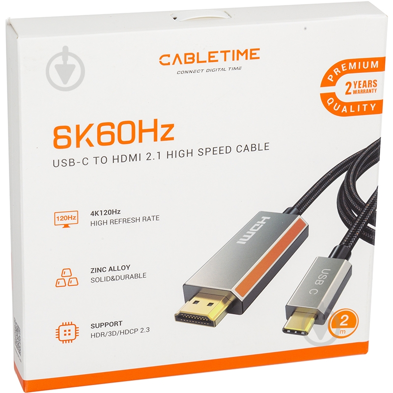 Кабель PowerPlant CableTime USB Type-C - HDMI, 8K, 2м 2 м black (CA914258) - фото 5 Кабель PowerPlant CableTime USB Type-C - HDMI, 8K, 2м 2 м black (CA914258) - фото 5
