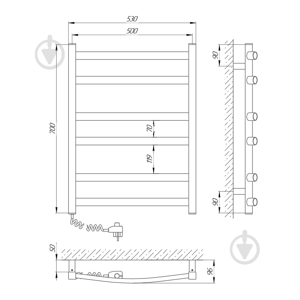 Полотенцесушитель Laris Атлант ЧФ6 500х700 Е Л 73207408 - фото 5