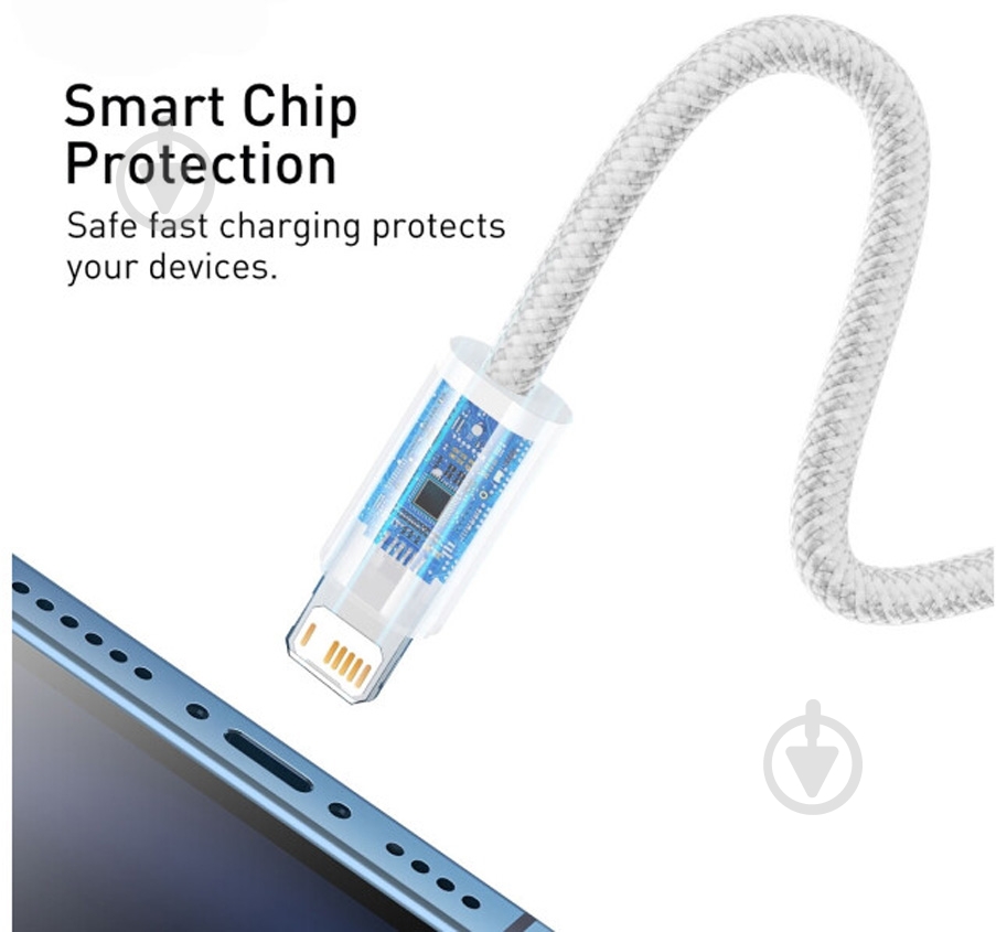 Кабель BASEUS USB to Lightning 2.4A (CALD000402) 1 м белый (1011154) - фото 3 Кабель BASEUS USB to Lightning 2.4A (CALD000402) 1 м белый (1011154) - фото 3