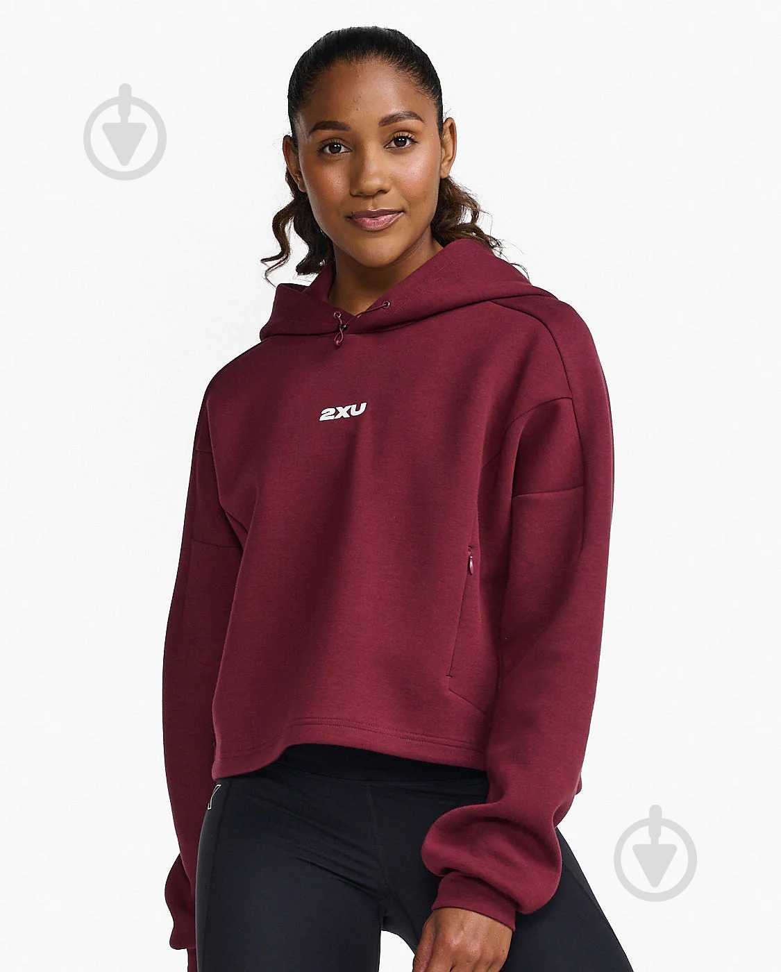 Джемпер 2XU Form Crop Hoodie WR6996a_TRU/WHT р.XS бордовий - фото 1