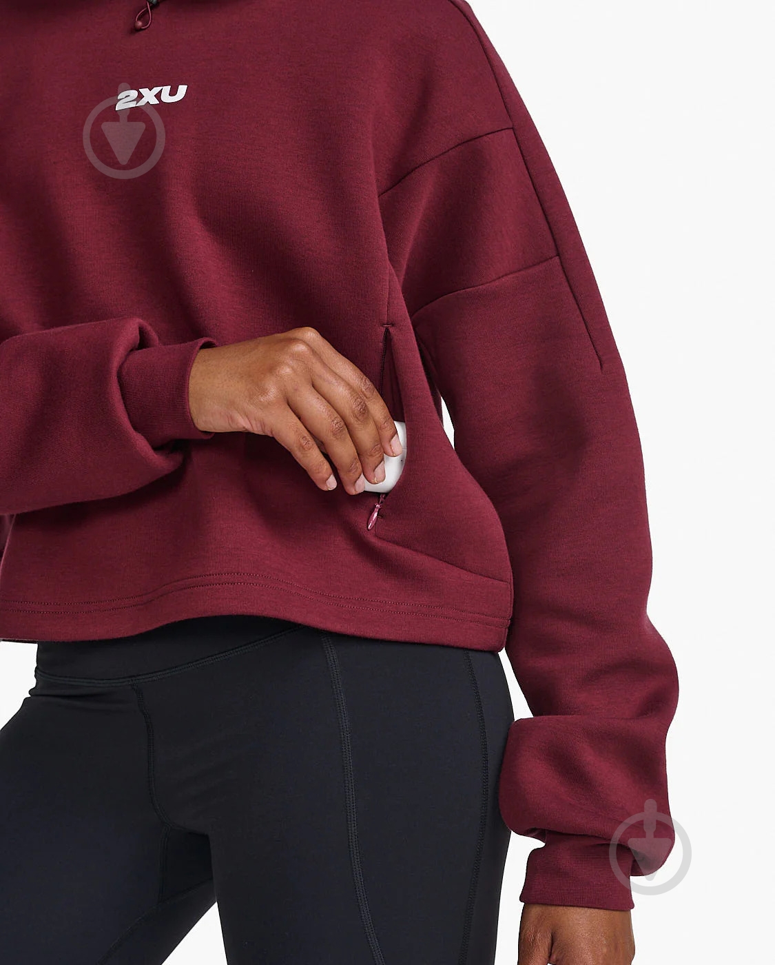 Джемпер 2XU Form Crop Hoodie WR6996a_TRU/WHT р.XS бордовий - фото 3