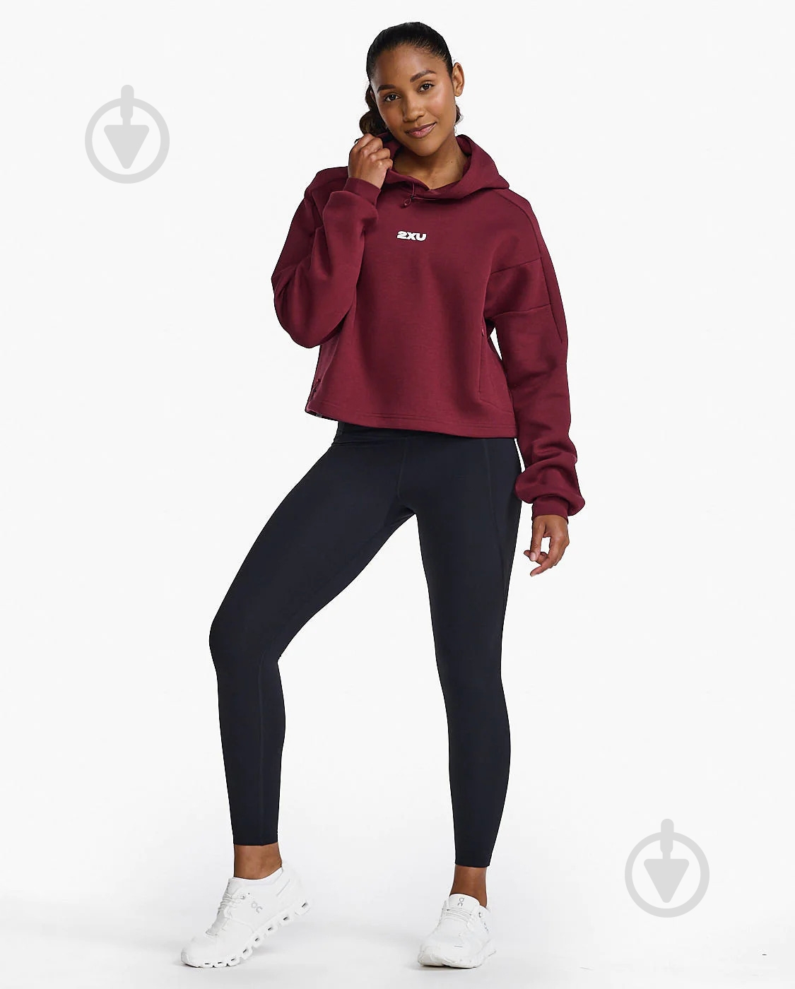 Джемпер 2XU Form Crop Hoodie WR6996a_TRU/WHT р.XS бордовий - фото 4