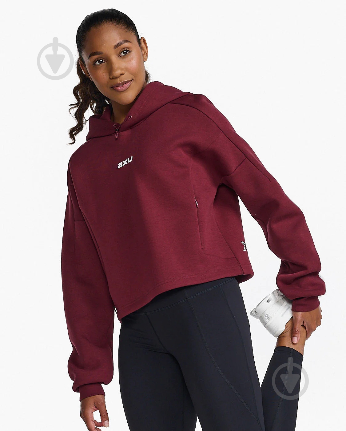 Джемпер 2XU Form Crop Hoodie WR6996a_TRU/WHT р.S бордовий - фото 7
