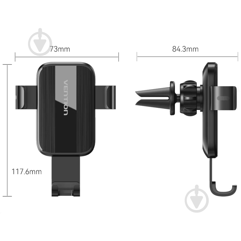 Держатель для смартфона Vention Gravity Duckbill clip черный - фото 3 Держатель для смартфона Vention Gravity Duckbill clip черный - фото 3