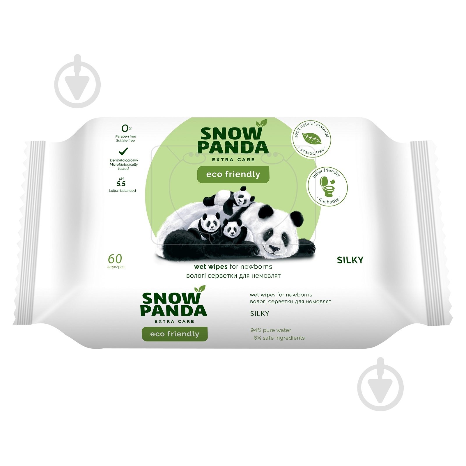 Дитячі вологі серветки Сніжна Панда Extra Care Silky 60 шт. - фото 1