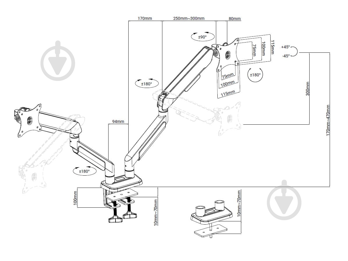 Крепление для монитора Anda Seat Stealth PRO II Duo поворотно-наклонные 17"-42" черный с белым - фото 11 Крепление для монитора Anda Seat Stealth PRO II Duo поворотно-наклонные 17"-42" черный с белым - фото 11
