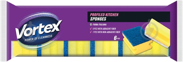 Губка для посуды Vortex профилированная 6 шт. - фото 1 Губка для посуды Vortex профилированная 6 шт. - фото 1