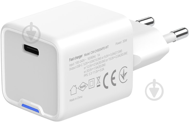 Сетевое зарядное устройство ColorWay GaN Mini 30W PD USB-C white - фото 3