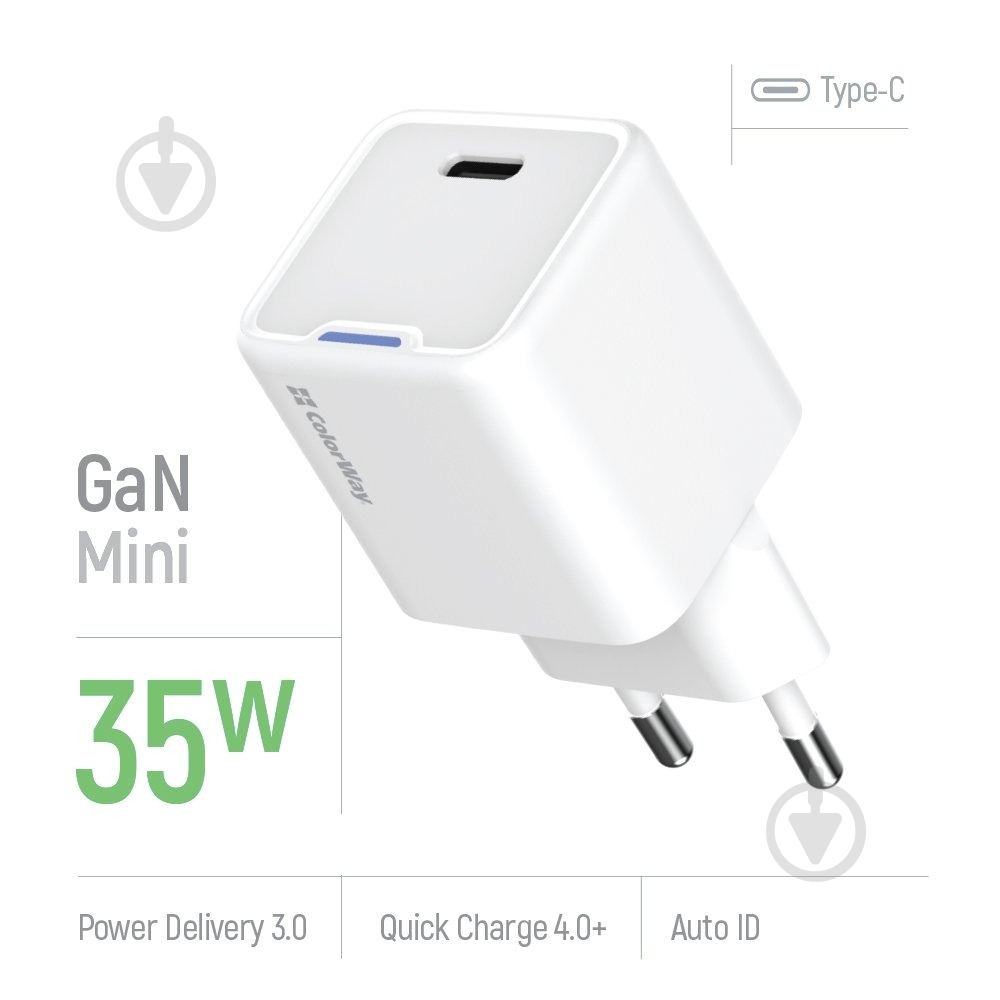 Сетевое зарядное устройство ColorWay GaN Mini 35W PD Port PPS USB-C белый (CW-CHS056PD-WT) - фото 13