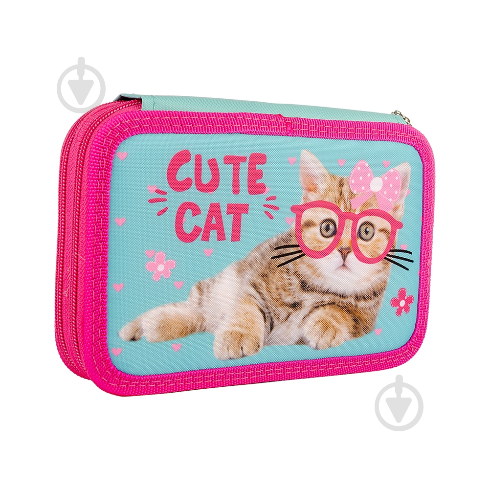 Пенал двойной HP-01 Cute Cat Smart голубой - фото 1
