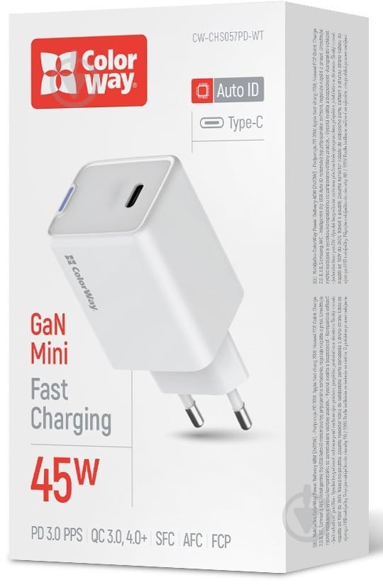 Сетевое зарядное устройство ColorWay GaN Mini 45W PD Port PPS USB-C белый (CW-CHS057PD-WT) - фото 2