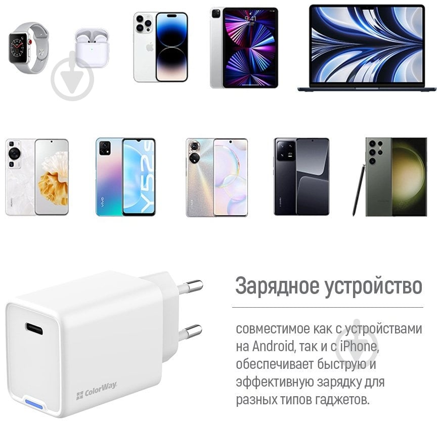 Сетевое зарядное устройство ColorWay GaN Mini 45W PD Port PPS USB-C белый (CW-CHS057PD-WT) - фото 12