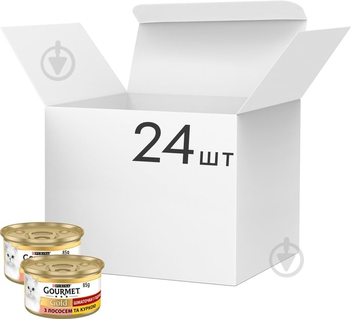 Консерва для котів Gourmet by Purina Gold шматочки у підливці з лососем та куркою 24 шт. 85 г - фото 1
