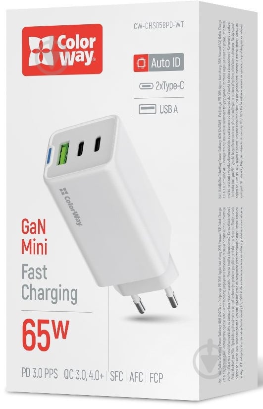 Сетевое зарядное устройство ColorWay GaN Mini 65W PD Port PPS USB (USB-2C1A) белый (CW-CHS058PD-WT) - фото 13