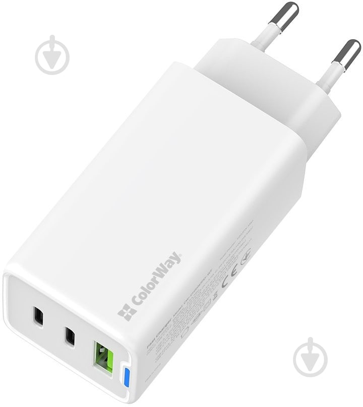 Сетевое зарядное устройство ColorWay GaN Mini 65W PD Port PPS USB (USB-2C1A) белый (CW-CHS058PD-WT) - фото 4