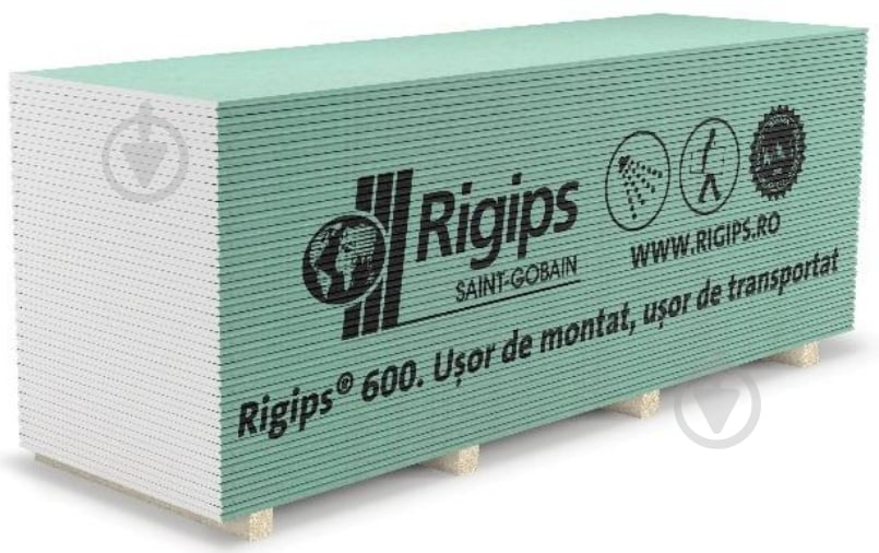 Гіпсокартон вологостійкий PRO RBI тип H2 Rigips 2000x600х12,5 мм 1,2 кв. м - фото 1 Гіпсокартон вологостійкий PRO RBI тип H2 Rigips 2000x600х12,5 мм 1,2 кв. м - фото 1