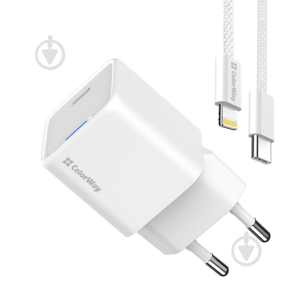 Зарядное устройство ColorWay GaN Mini 20W PD Port PPS USB-C белое cable Lightning (CW-CHS059PDL-WT) - фото 3 Зарядное устройство ColorWay GaN Mini 20W PD Port PPS USB-C белое cable Lightning (CW-CHS059PDL-WT) - фото 3