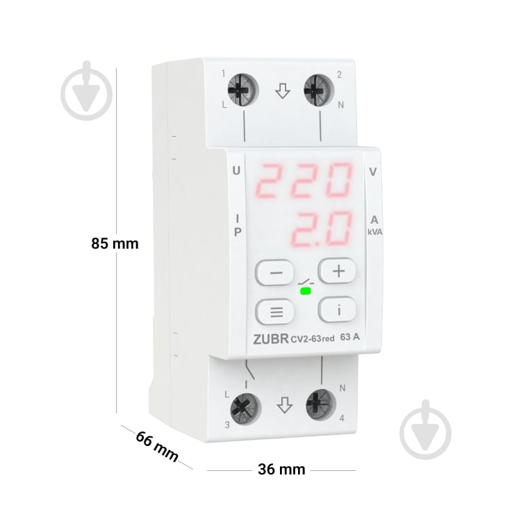 Реле напряжения ZUBR CV2-63 red с контролем тока (63 А, 13 900 ВА) - фото 8 Реле напряжения ZUBR CV2-63 red с контролем тока (63 А, 13 900 ВА) - фото 8
