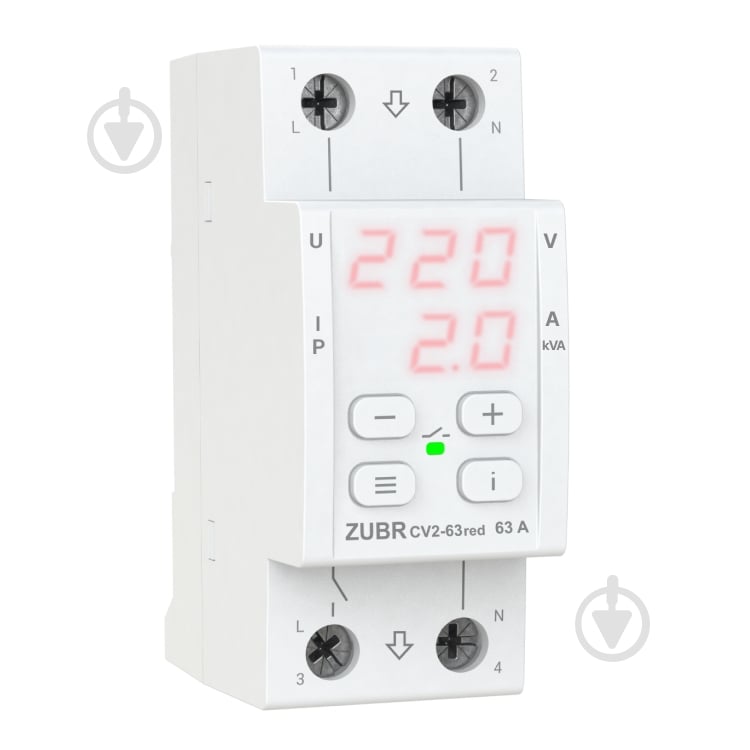 Реле напряжения ZUBR CV2-63 red с контролем тока (63 А, 13 900 ВА) - фото 1 Реле напряжения ZUBR CV2-63 red с контролем тока (63 А, 13 900 ВА) - фото 1