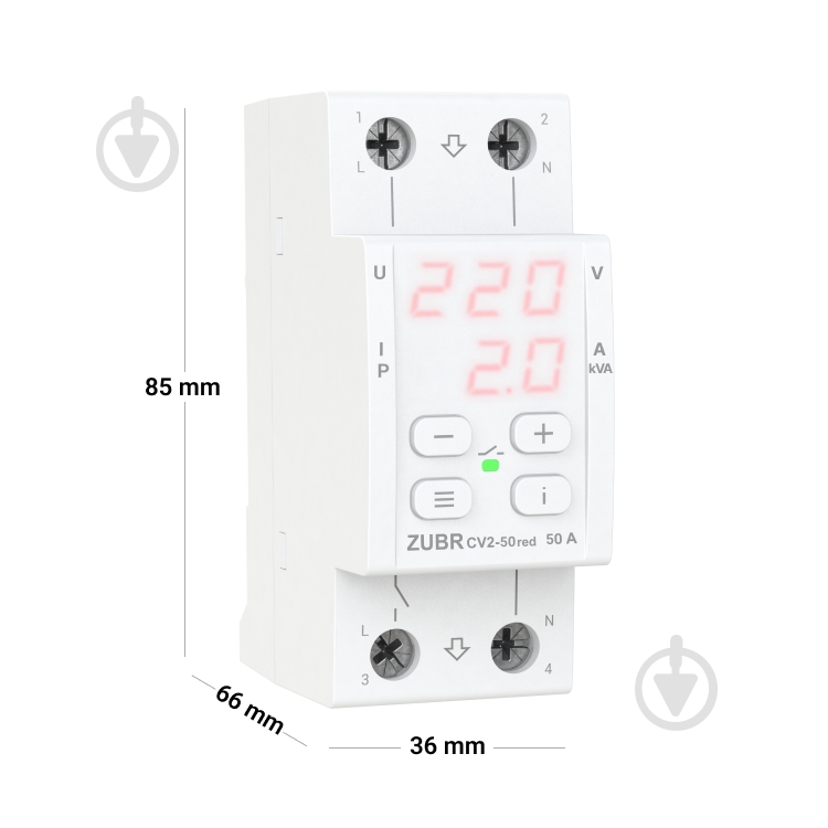 Реле напряжения ZUBR CV2-50 red с контролем тока (50 А, 11 000 ВА) - фото 8