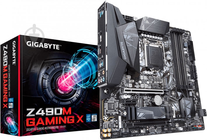 Материнская плата Gigabyte Z490M GAMING X (Socket 1200, Intel Z490, mirco ATX) - фото 1 Материнская плата Gigabyte Z490M GAMING X (Socket 1200, Intel Z490, mirco ATX) - фото 1
