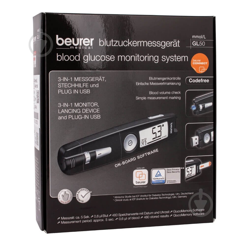 Глюкометр Beurer 3 в 1 GL 50 с USB чорний - фото 5