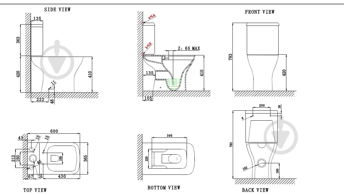 Унітаз-компакт EGO PRIDE Rimless з сидінням Duroplast soft-close, 60*38*78см - фото 10