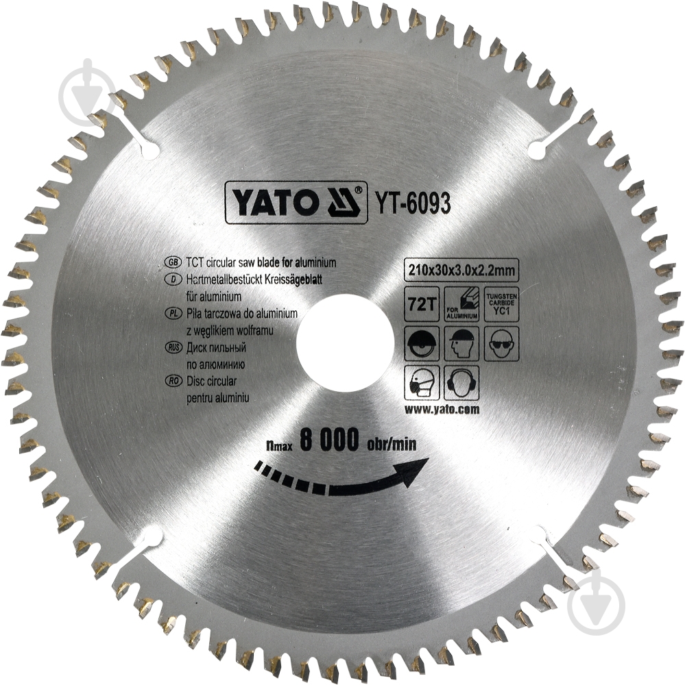 Пильный диск YATO 210x30x2.2 Z72 YT-6093 - фото 1